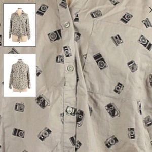 2/$30 Style&Co Camera print gray button down top